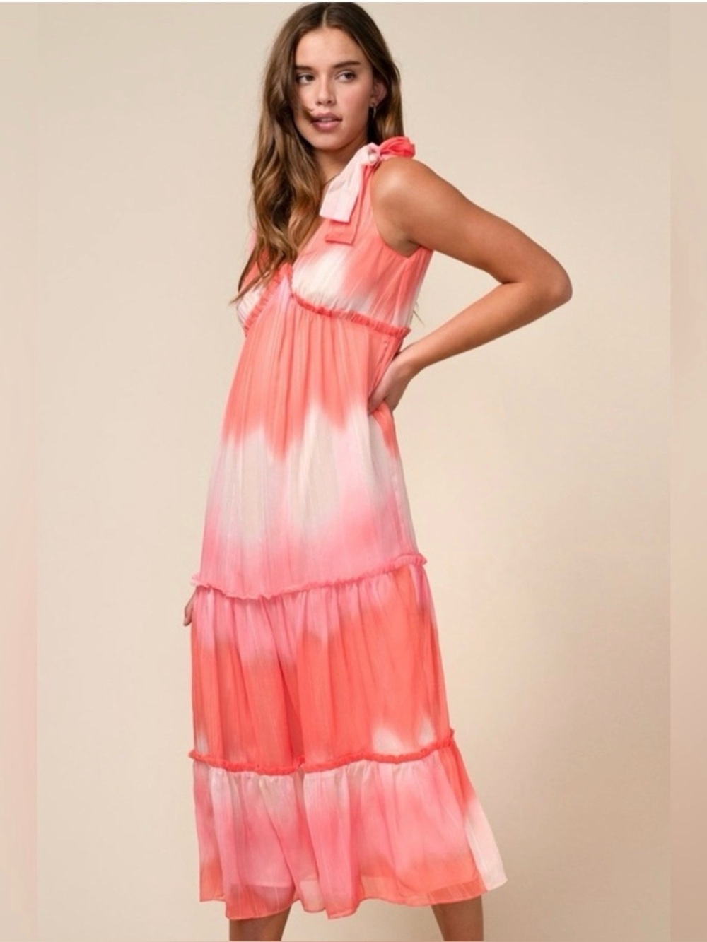 Adelyn Rae Dress Coral‎ Pink Tie-Dye Small
